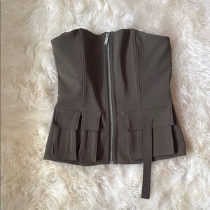 Zara Olive Green Strapless Top with Zipper